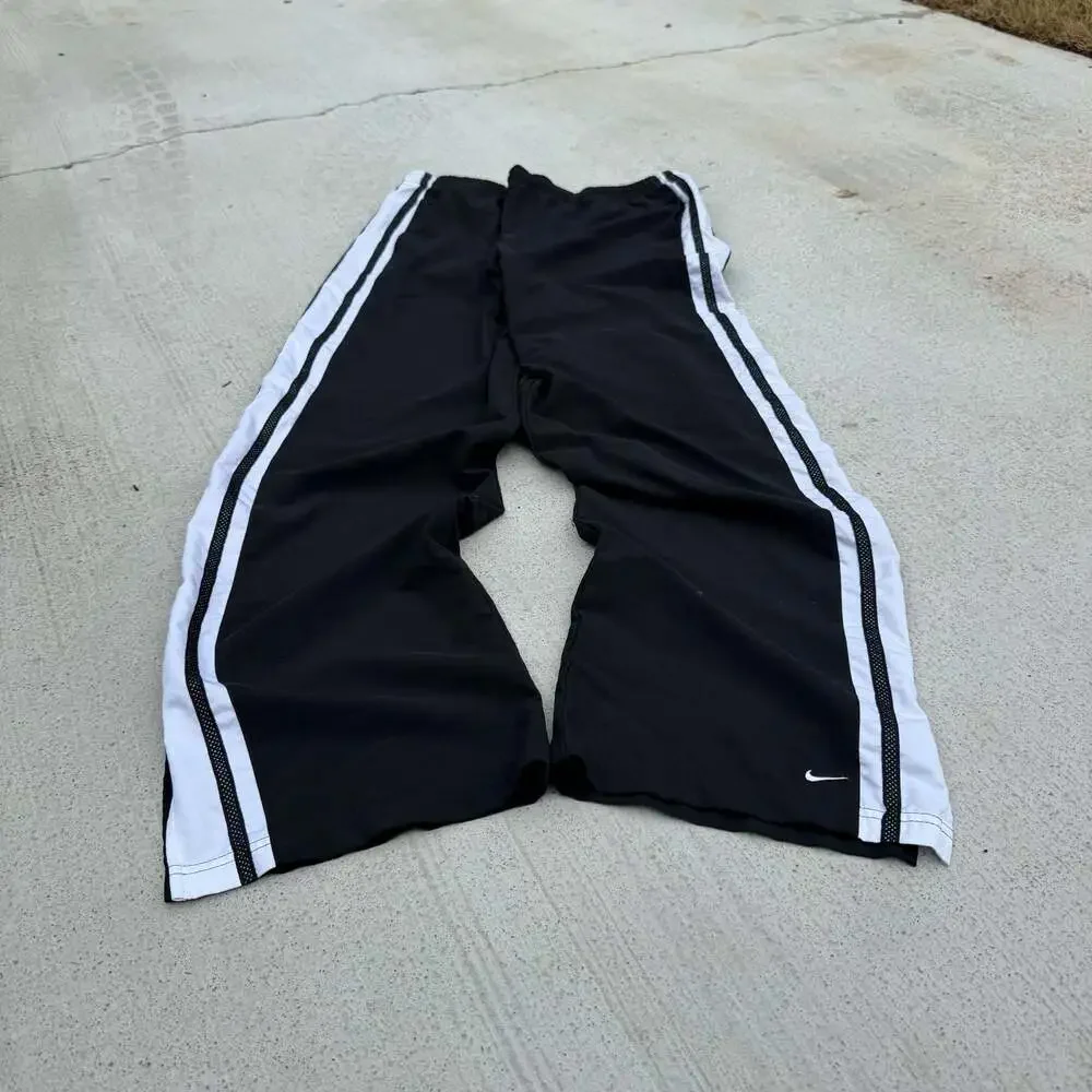 Nike Vintage Y2K Track Pants Black with White Side Stripe Detail (16-18)